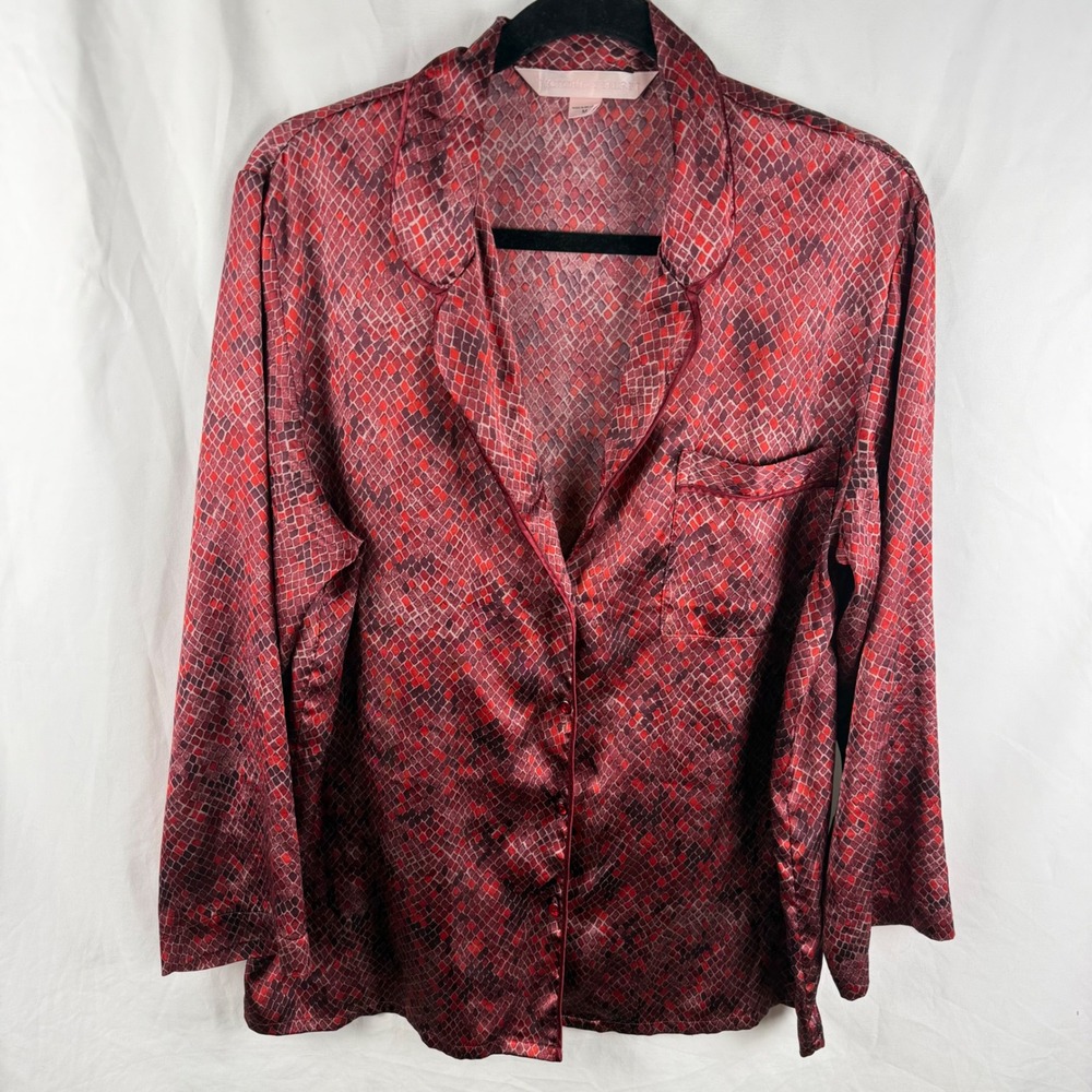 Victoria's Secret Satin‎ Red Snakeskin Button Front Pajama Top Medium Whimsygoth